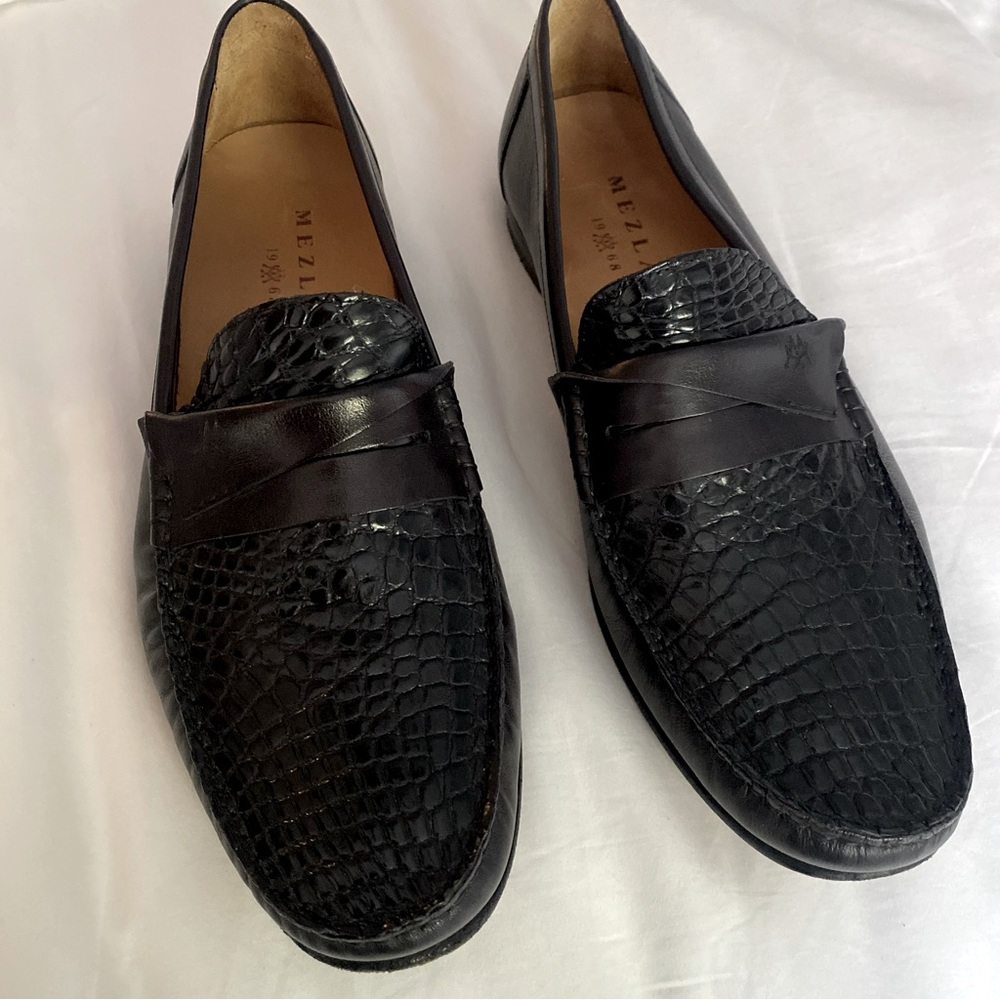 Mezlan Genuine Crocodile Black Leather Loafers Mens Dress Shoe Luxury - Picture 3 of 15